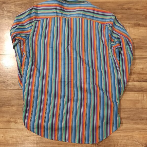 Robert Graham Dress Shirt Multicolor Stripe Geometric Flip Cuff Embroidery Large - Picture 2 of 15